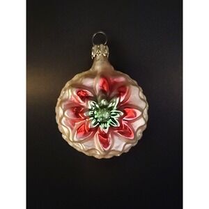 Vintage German Hand Blown Glass Floral Flower Christmas Ornament 3" X 2.5"